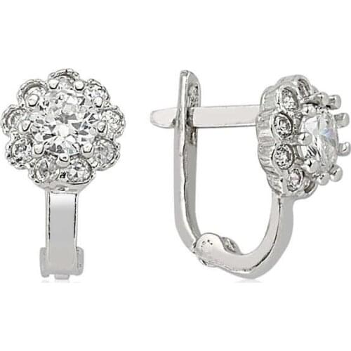 Tevuli 925 Sterling Silver White Cubic Zirconia Flower Earrings