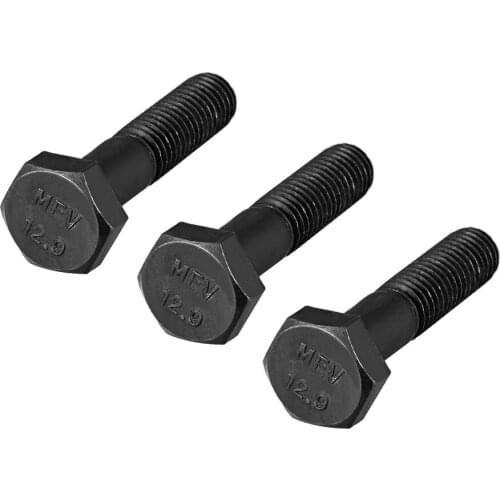 Uxcell M10x50mm Hex Head Left Hand Screw Bolts Fastener Carbon Steel Black M10x50-3pcs