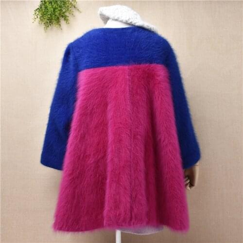 1.3KG mujer female thick warm multicolor loose hairy mink cashmere long flare sleeves cardigans angora wool knitted jacket coat