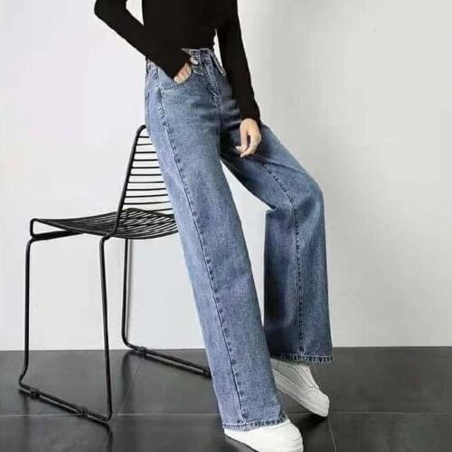 Feynzo Women Pant Woman Jeans High Waist Denim Pants Wide Leg Denim Clothing Blue Jeans Vintage Quality Fashion Straight Pants