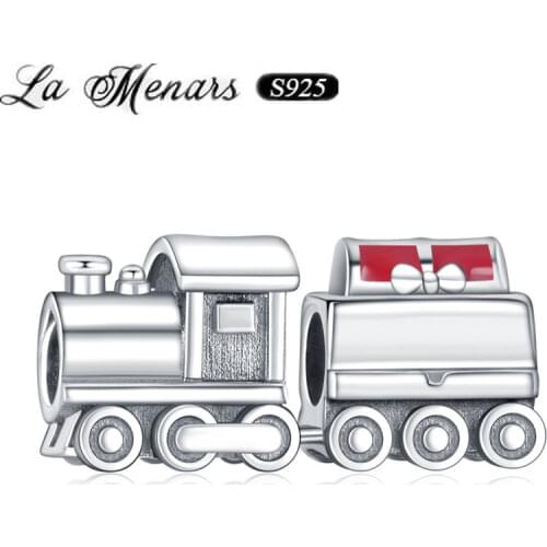 La Menars New Christmas Train Bead Fit Original Pandora Charm Bracelet Genuine 925 Sterling Silver For Women Jewelry DIY Making