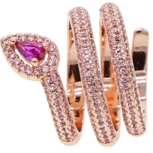 2019 ring Newest Design long snake Ring with Full Micro Paved Pink CZ Fashion Women Rose Color Rings Wholesale