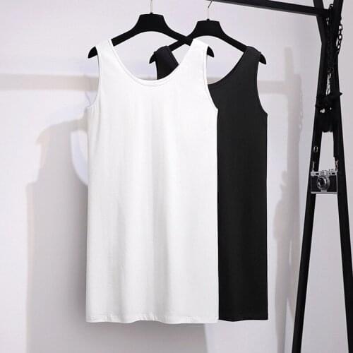 175Kg Plus Size Womens Bust 170cm Slim Bottoming Vest Suspender Dress Solid Sleeveless Dress Black White 3XL 4XL 5XL 6XL 7XL
