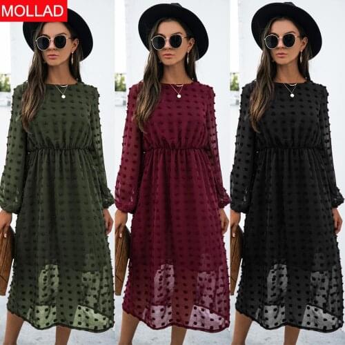 Spring and Autumn 2021 Hot Sale Long Sleeve Jacquard Dress Women Solid Color Dresses
