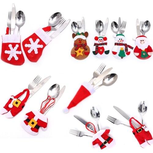 1Pc Christmas Knife Fork Cutlery Bag Merry Christmas Decorations for 2022 Xmas New Year Navidad Kitchen Tableware Holder