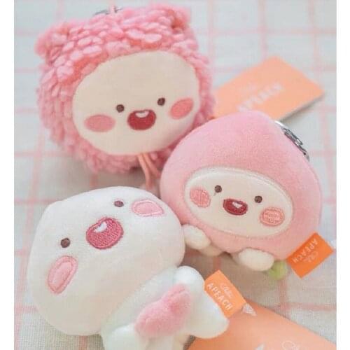10PCS 10cm Pink Peach Pretty Couple Girls Plush Mini Pendant Keychain Doll Ring Soft Toy