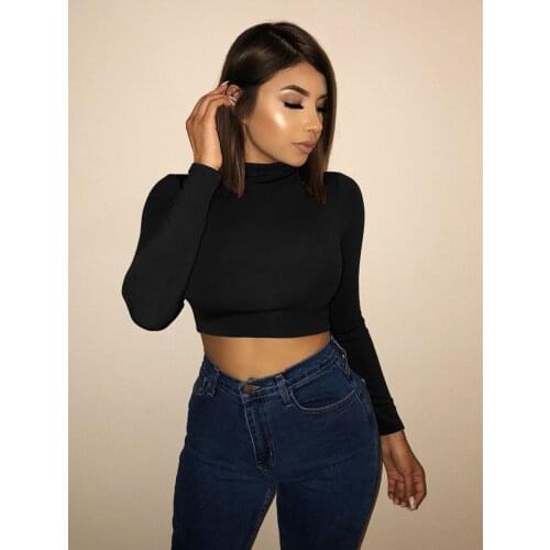 2020 Fashion Women Long Sleeve Solid Slim Short Shirts Crop Tops Bodycon Skinny Sexy Blouse Tops Female Shirt Clubwear