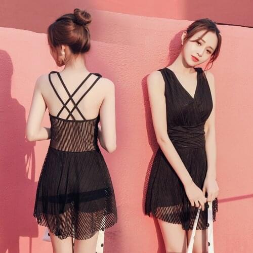 2021 New Fashion Ladies One-piece Skirt Style Thin Flat Angle Conservative Strip Steel Support Gather Summer Vacation Swimwear