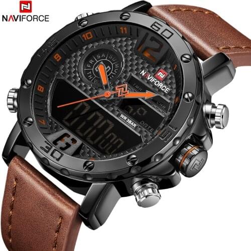 2021 New NAVIFORCE Watch For Men Luxury Casual Sport Waterproof Calendar Digital Chronograph Quartz Leather Male Wristwatch 9134