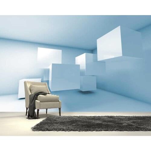 Papel de parede Abstract cubes in the blue room geometric 3d wallpaper living room tv wall bedroom wall papers home decor