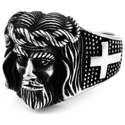 Beier new store 316L Stainless Steel Fashion Religious Ring Cross Jesus Punk Mens Ring Gift LLBR8-641R