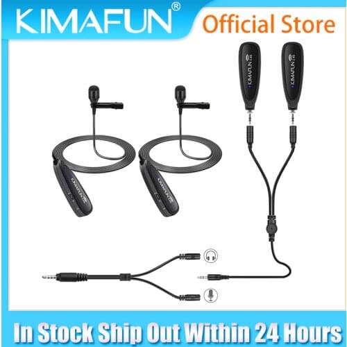 KIMAFUN DUAL Lavalier Lapel Mic 2.4G Wireless Microphone Recording Vlog Youtube Live Interview for Iphone Ipad PC Android DSLR