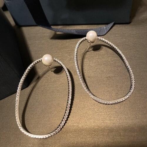 Big Circle Pearl Earrings 2021 Trend For Women Geometry Retro Classic Cubic Zirconia Jewelry Wedding Party Gift Hip Hop