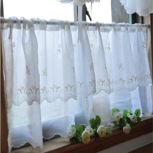 1 Panel 150cm Width Pink Flower Embroidered Bunk Decorative Curtain Kitchen Curtain Coffee Curtain