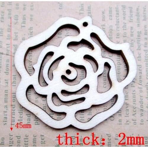 Wooden Craft Embellishment Hollow Rose Flower Cutout Veneers Slices with String for Christmas Wedding Party DIY Crafting