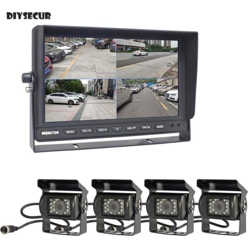 DIYSECUR 10.1" Split QUAD Car Monitor + 4 x CCD IR Night Vision Rear View Camera Waterproof for Car Truck Bus Reversing Camera