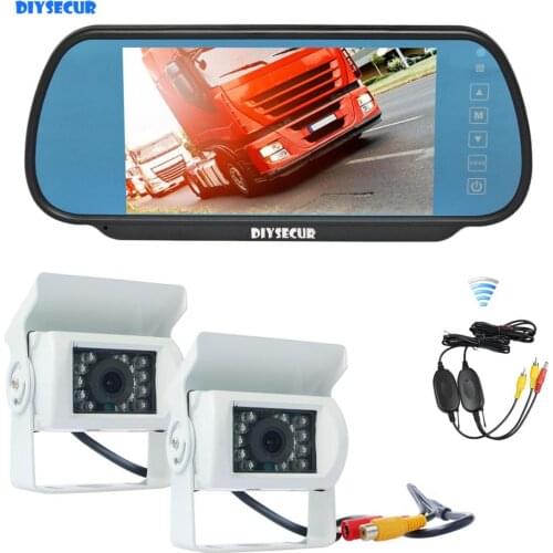 DIYSECUR Wireless 12VDC 7" Mirror Monitor Car Monitor Waterproof CCD Rear View Car Camera White for Truck Caravan Bus Van 1V2