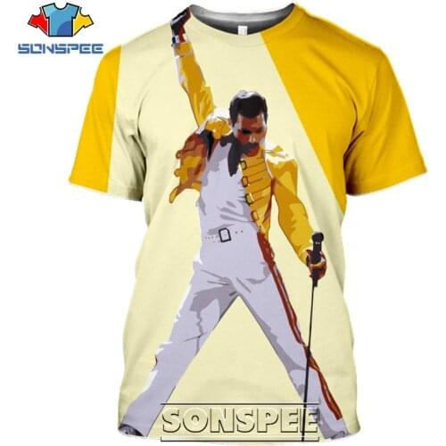 SONSPEE 3D Print Men Women Freddie Mercury T-shirts Casual Streetwear Harajuku Hip Hop Short Sleeve Queen Rock Tees Tops Shirt