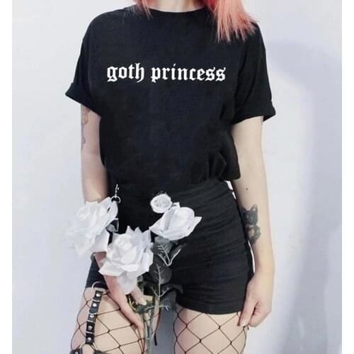 Goth Princess Letter New Punk Ulzzang Vintage Funny Black Horror Hip Hop Short Sleeve Gothic Tops Tees Summer Women T-Shirt