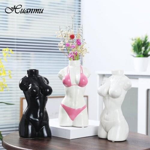 Creative Ceramic Abstract Human Body Vase Crafts Living Room Cabinet Desktop Flower Arrangement Half-length Vase Home Decoration