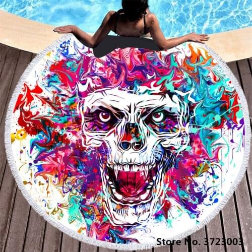 3D Bohemian Skull Print Round Beach Towel Thick Shower Bath Towels Microfiber Summer Swim Circle Yoga Mat Blanket With Tassels