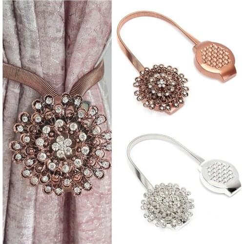 Home Curtain Decorative Accessorie window Magnet Flower Crystal spring magnetic curtain Tie Rings buckle 2pcs/lot