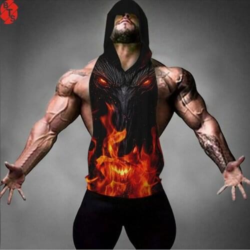 Summer Sleeveless Mens Tank Tops Hot Sale Fashion 3D Printed Hooded Vest 2019 Fashion Gym Clothing