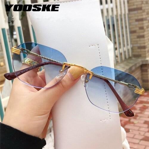 YOOSKE Metal Rimless Sunglasses Men Women Gradient Gun Glasses Brand Design Outdoor All-match Colored Glasses Eyewear Driving
