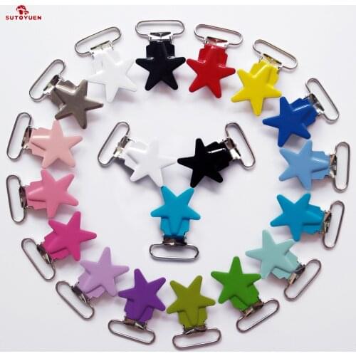 Wholesale 20 Pcs Enamel Star Shape Metal Baby Pacifier Clips Holders / Suspender Clips Dummy Soother Clip