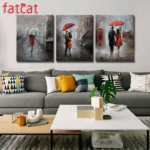 FATCAT Abstract rainy lovers diy 5d diamond painting full square round drill mosaic embroidery triptych kits home decor AE2722