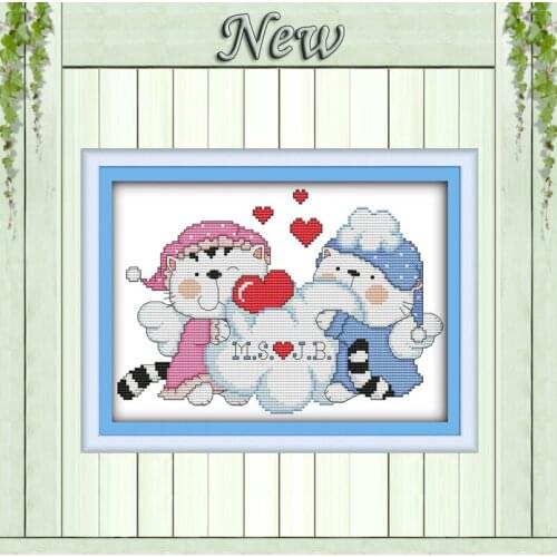 Cat lovers cartoon animal love diy painting counted printed on canvas DMC 14CT 11CT Cross Stitch Needlework Sets Embroidery kits