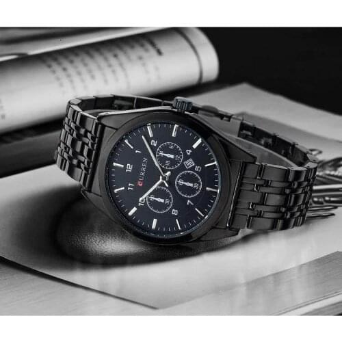 New Curren 8134 quartz Calendar steel Vogue Business Military Man Mens watches 3ATM waterproof Dropship Black Relogio