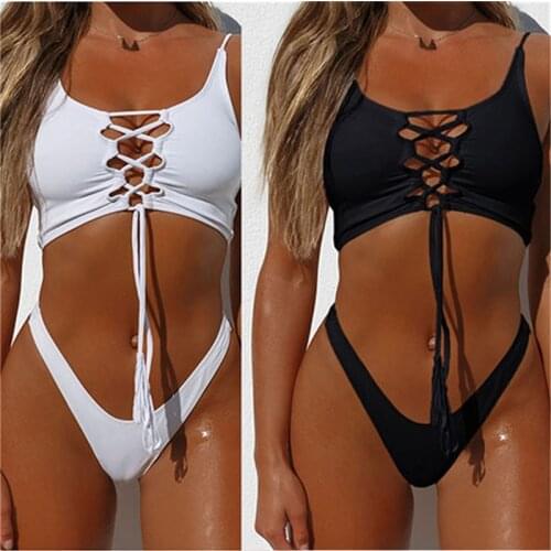 Meihuida New Bikinis Women Two-piece Swimming Clothes Set Solid Color Bikini Tops + Shorts Black/ White Swimwear