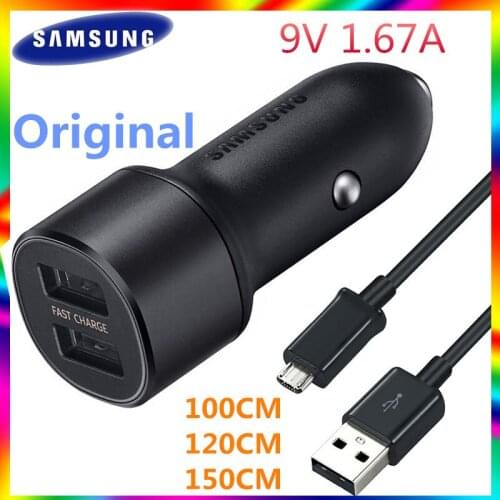 Samsung J4 Original Car Charger Dual USB Snelle Autolader 9V 1.67A 1M 1.2M 1.5M Micro USB Cable For Galaxy A9 Pro S7 Edge A3 A5