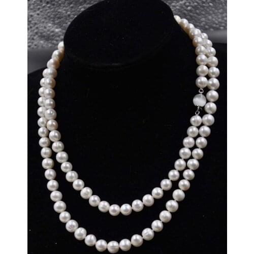120cm long 9mm white freshwater pearl necklace free shipping
