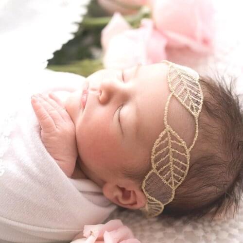 Newborn Embroidery Flower Headband Leaf Shape Lace Headband for Infantil Bebes Baby Girl boy Gold Headbands Neonatal photo props