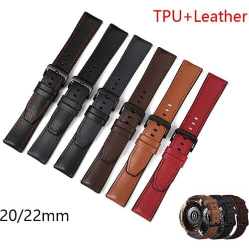 20mm 22mm TPU Cowhide Strap Bracelet For Samsung Galaxy Watch 3 Band 41mm/45mm/46mm/42mm/Active 2 1/S3 Leather Watchbands
