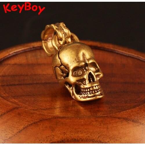 Handmade Antique Brass Skull Head Keychains Pendants Metal Gold Key Chain Charms Trinket Punk Man Skeleton Car Key Ring DIY Part