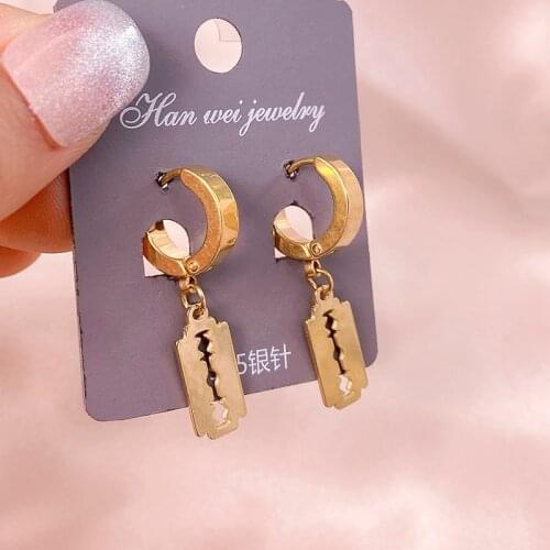 JUWANG Hiphop Dorp Earrings For Women Men Stainless Steel Blade Dangle Earrings Simplicity Fashion Jewelry Pendientes Mujer