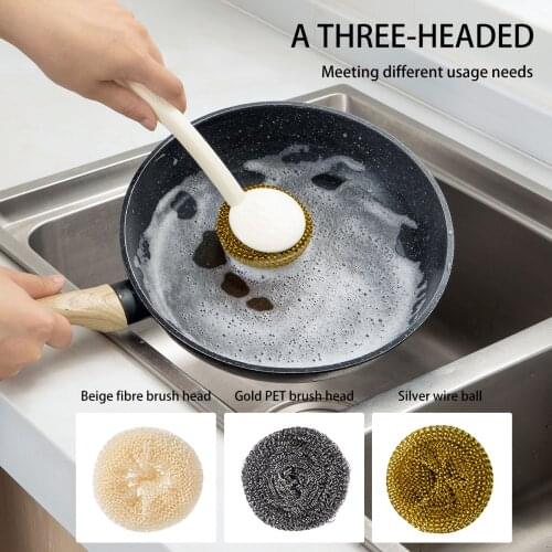 Pot Washing Brush Long Handle Brush Pot Cleaning Decontamination Brush Kitchen Cleaning Tool