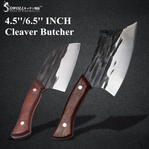 Sowolll 6.5'' 4.5'' inch Chopping Chef Knife Stainless Steel Forged Blade Bone Cutter Meat Slicer Cooking Tools Accessory