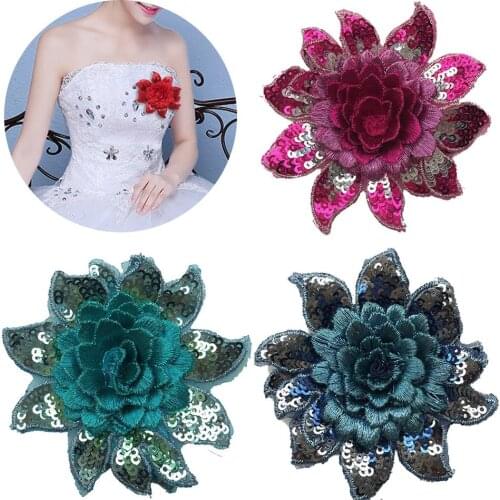 Wedding dresses Lace Applique Colorful Sequins Three-Dimensional Lace Flower Lace Applique #W0