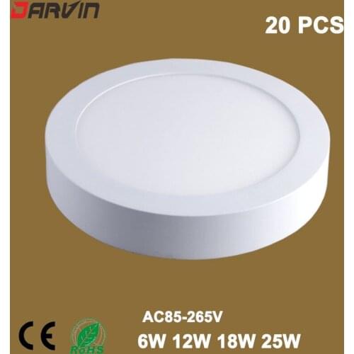 LED Surface Downlight Panel 6W 12W 18W 25W Round Panel LED Ceiling Recessed Light with Black Heat Radiator SMD2835 AC85V-265V