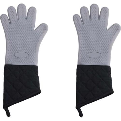 Lengthen Silicone Baking Gloves Anti-Scalding Oven Mitts Cotton Lining Microwave Gloves Non-Slip Stitching Kitchen Glove