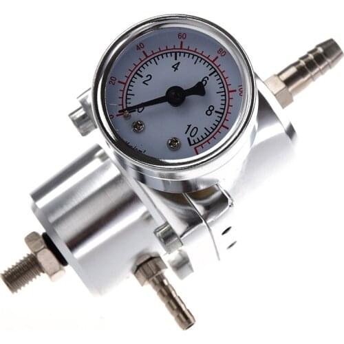 Universal Car Adjustable Fuel Pressure Regulator with Gauge Silver