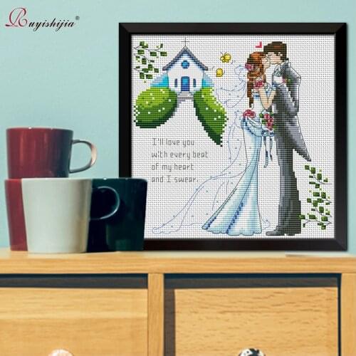 RUYISHIJIA Embroidery,Paintings,Needlework,Cross stitch kits,Couple,wedding,kiss,DIY Cross-stitch,thread embroidery