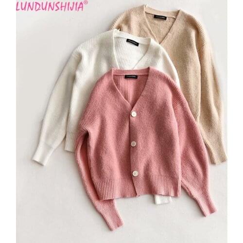 LUNDUNSHIJIA 2020 Spring Autumn Women Solid Vertical Stripes Cardigan Top Female Short Style Knitting Cardigans