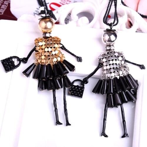 1 Piece Women Doll Cute Black Long Necklaces & Pendant Hot Dress Baby Girls Maxi Necklace Brand Fashion Statement Jewelry