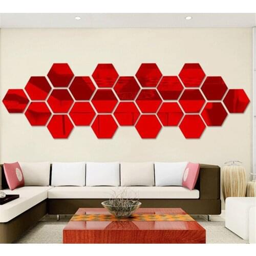 12Pcs 3D Hexagon Acrylic Mirror Wall Stickers DIY Art Wall Decor Stickers Living Room Mirrored Sticker Gold Silver Home Decor