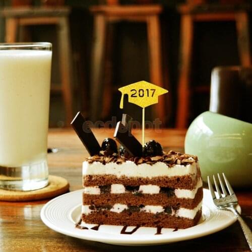 20pcs 2017 Graduation Cap Cupcake Picks Cake Topper Grad Party Decor Gold